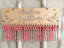 Load image into Gallery viewer, Christmas Countdown Advent Calendar Candy Cane Holly Country Farmhouse Decor Wood Laser Engraved
