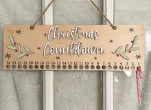 Load image into Gallery viewer, Christmas Countdown Advent Calendar Candy Cane Holly Country Farmhouse Decor Wood Laser Engraved

