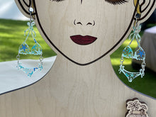 Load image into Gallery viewer, Starfish Teeny Bikini Acrylic Earrings - Two Piece - Dangle Jewelry - Aqua Funky - Retro - Vintage - Mid Century Mod - Herber Studios
