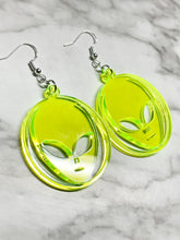 Load image into Gallery viewer, Alien Face Earrings - Fun Funky Unique Neon Green Jewelry

