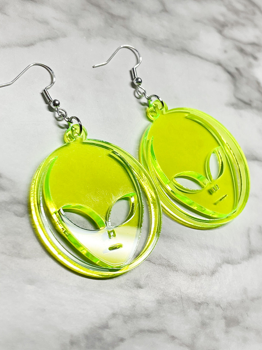 Alien Face Earrings - Fun Funky Unique Neon Green Jewelry