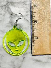 Load image into Gallery viewer, Alien Face Earrings - Fun Funky Unique Neon Green Jewelry
