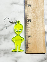 Load image into Gallery viewer, Alien Full Body Earrings - Acrylic Neon Green Jewelry Funky Fun
