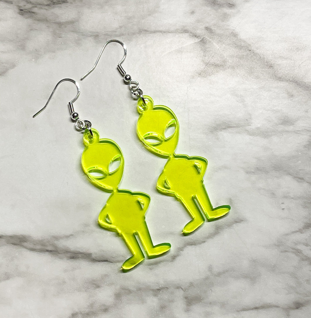 Alien Full Body Earrings - Acrylic Neon Green Jewelry Funky Fun