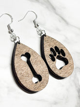 Load image into Gallery viewer, Dog Lover Earrings - Wood Paw Print Bone - Dog Mom
