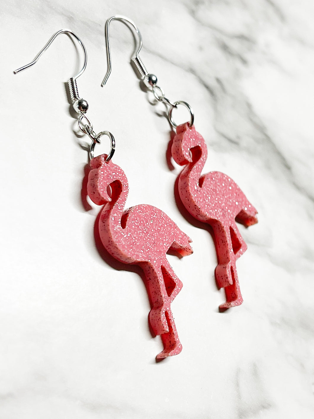 Pink GLITTER Acrylic Flamingos - Fun Funky Retro Jewelry - bird