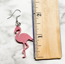 Load image into Gallery viewer, Pink GLITTER Acrylic Flamingos - Fun Funky Retro Jewelry - bird

