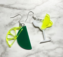 Load image into Gallery viewer, Margarita and Lime Double Layer Acrylic Earrings - Jewelry Tequila Drinks Funky
