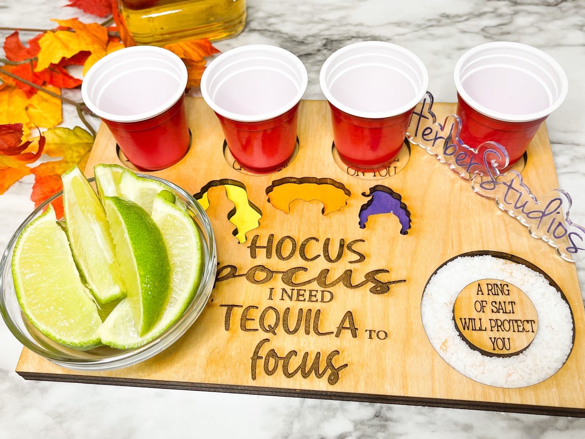 Hocus Pocus I Need Tequila To Focus Flight Board, Barware, Halloween