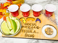 Hocus Pocus I Need Tequila To Focus Flight Board, Barware, Halloween, Witch, Alcohol, Drinks, Shots