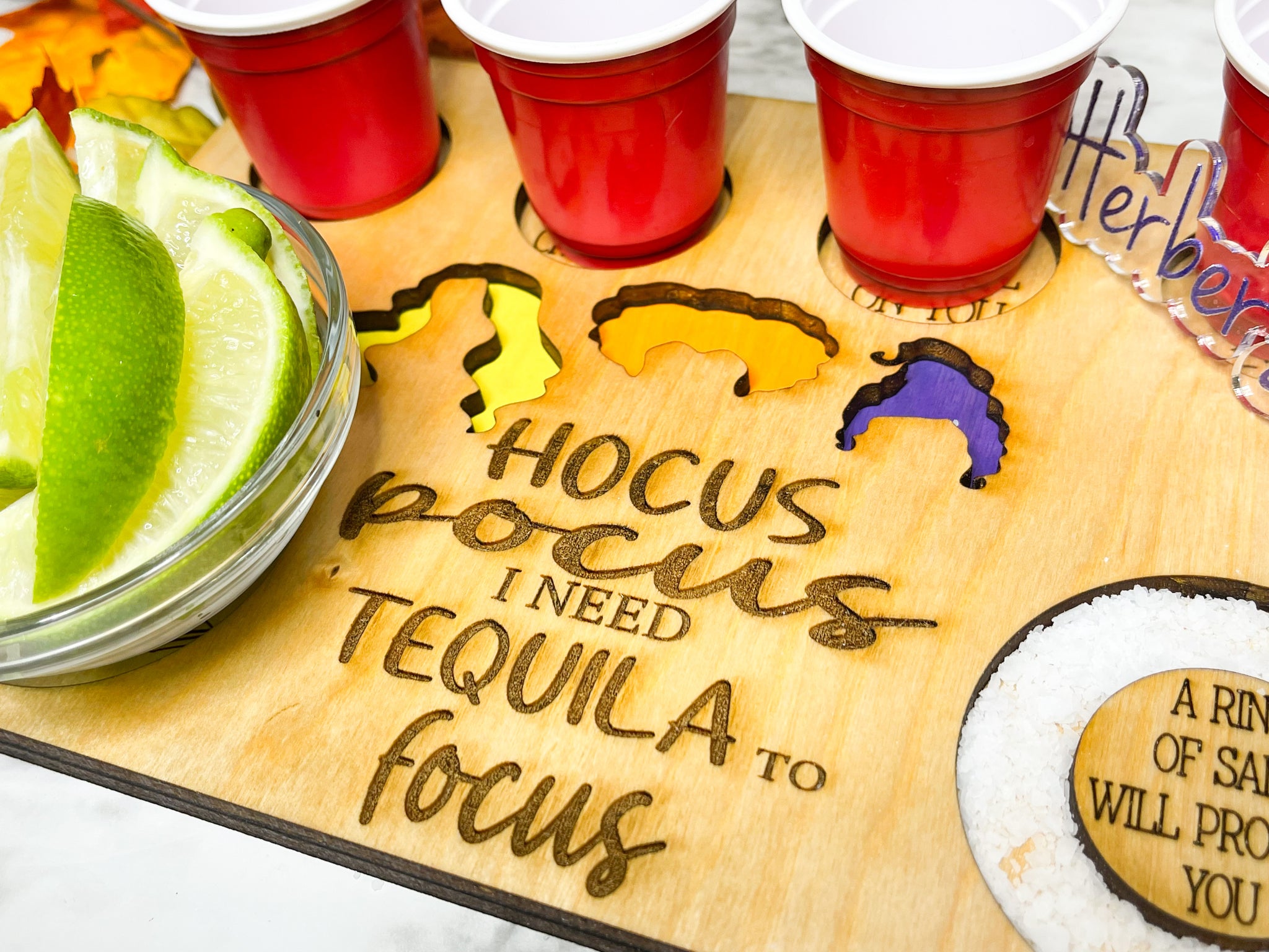 Hocus Pocus I Need Tequila To Focus Flight Board, Barware, Halloween