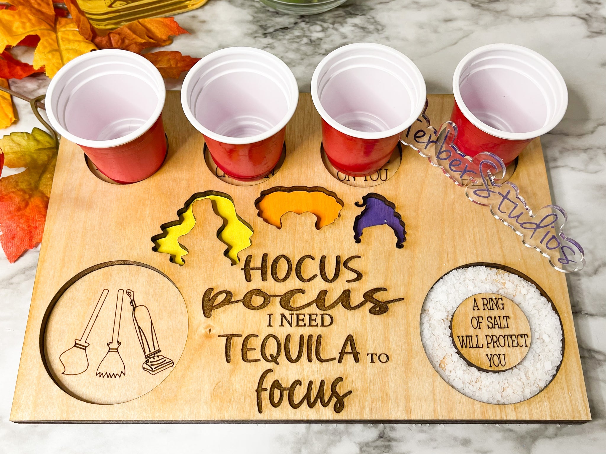 Hocus Pocus I Need Tequila To Focus Flight Board, Barware, Halloween
