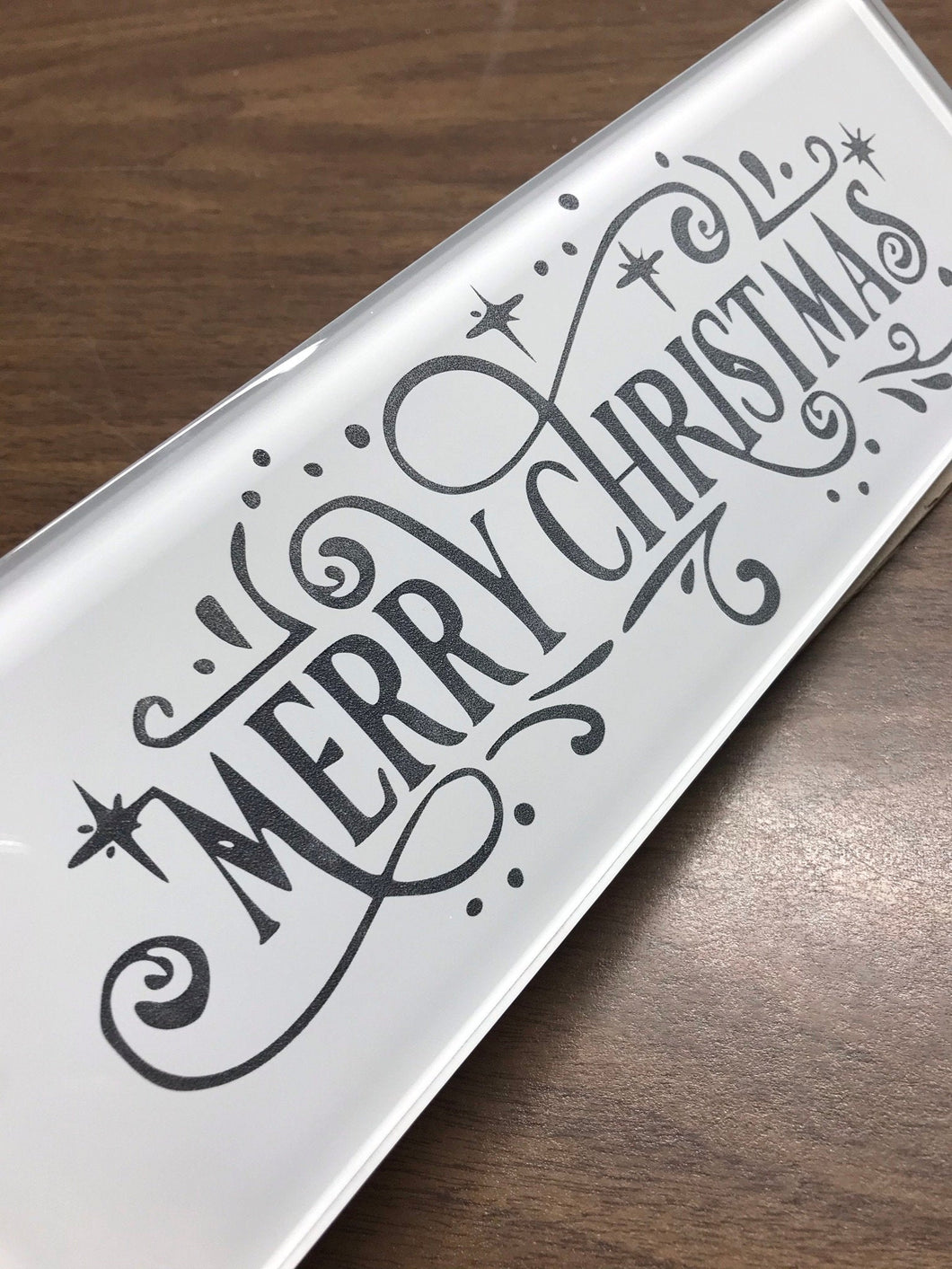 Stunning Reverse ENGRAVED Merry Christmas Glass Tile ~ Beautiful Gift