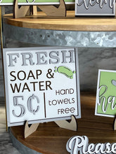 Load image into Gallery viewer, Completed Bath Spa Tier Tray ~ Bathroom Decor ~ Decoration ~ Sign ~ Soap ~ Towels ~ Bubbles ~ Guest Cake Tidbit
