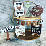 Farm Tier Tray ~ Country ~ Farmer ~ Kitchen Decor Decoration Wood Sign Chicken Eggs Market Windmill Welcome Rural Personalized Tidbit