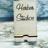 Personalized Cell Phone Stand - Choice of Stain Color ~ Holder Wood Engraved Office Home Work Business Promo