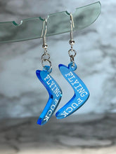 Load image into Gallery viewer, Flying Fuck Earrings ~ Adult ~ Acrylic or Wood ~ Boomerang Dangle Curse Swear F*ck
