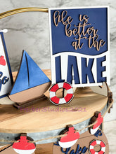 Load image into Gallery viewer, Completed Lake Tier Tray - Colorful Kitchen Decor - Cake Sailing Decoration Lakeside Cabin Lakehouse Lake House Sign Tidbit
