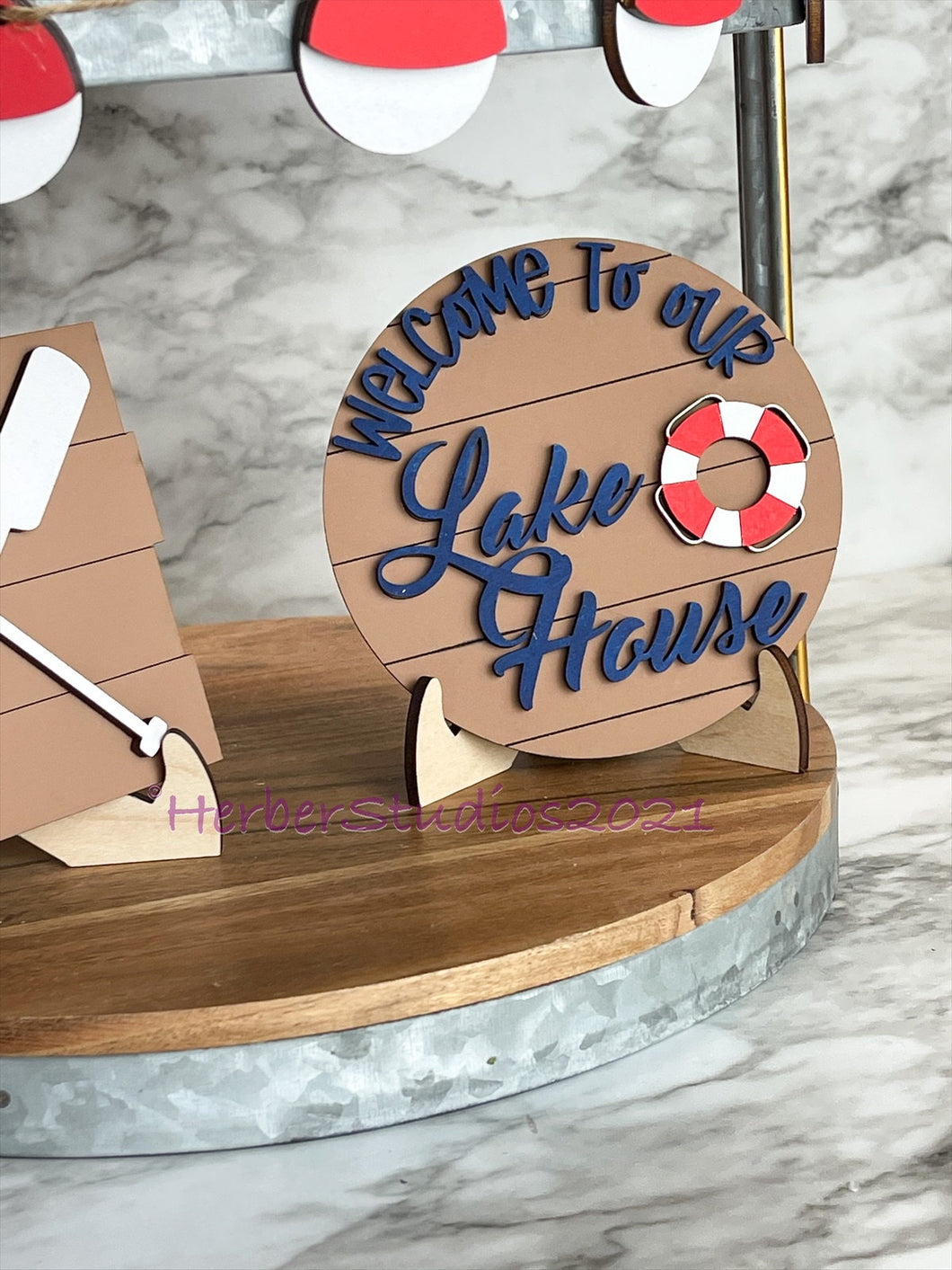 Completed Lake Tier Tray - Colorful Kitchen Decor - Cake Sailing Decoration Lakeside Cabin Lakehouse Lake House Sign Tidbit