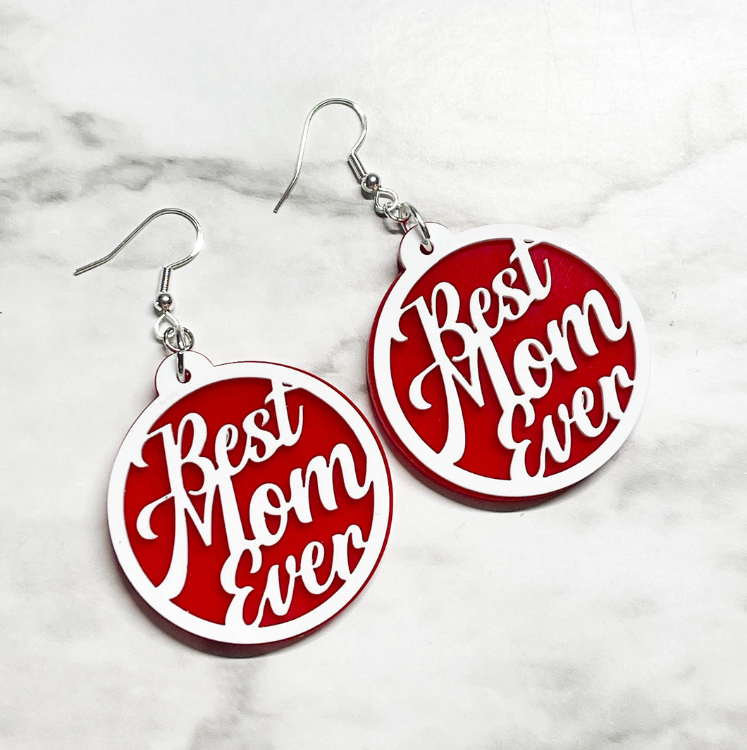 Best Mom Ever Earrings - Double Layer - Red & White - Gift