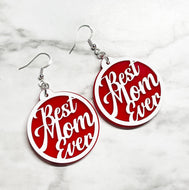 Best Mom Ever Earrings - Double Layer - Red & White - Gift