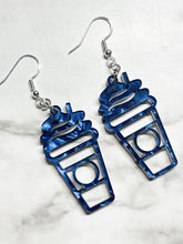 Load image into Gallery viewer, Iced Coffee Earrings - Coffee Frappe Tall Drink Cup - Blue Swirl Acrylic -
