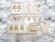 Beach Stay Salty Tier Tray DIY Wood Kit - Mermaid Adirondack Crab Lifeguard Summer Seahorse Kitchen Decor -  Tiered Signs - Wood Craft