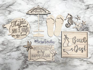 Beach Tier Tray DIY Wood Kit - Bikini Summer Seahorse Umbrella Flip Flops Kitchen Decor -  Tiered Signs - Wood Craft