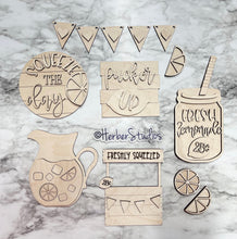 Load image into Gallery viewer, Lemonade Stand Tier Tray DIY Wood Kit - Lemons Lemonaide Canning Jar Pucker Pitcher Kitchen Decor -  Tiered Signs - Wood Craft
