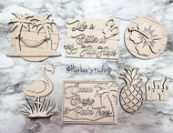 Tropical Tier Tray DIY Wood Kit - Sun Beach Sand Palm Flamingo Flip Flops Hammock - Kitchen Decor -  Tiered Signs - Wood Craft