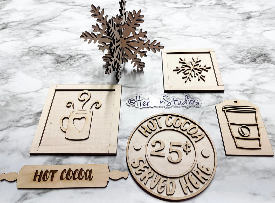 Christmas Hot Cocoa Snowflake Tier Tray DIY Wood Kit -  Holiday - Kitchen Decor -  Tiered Signs - Wood Craft 3d