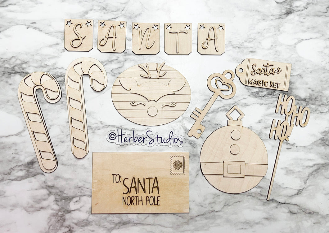Christmas Santa Tier Tray DIY Wood Kit -  Holiday - Kitchen Decor -  Tiered Signs - Candy Cane Reindeer Postcard Ornament Magic Key