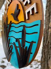Load image into Gallery viewer, Lake Life Wood Sign - Cattails Sunset Bird
