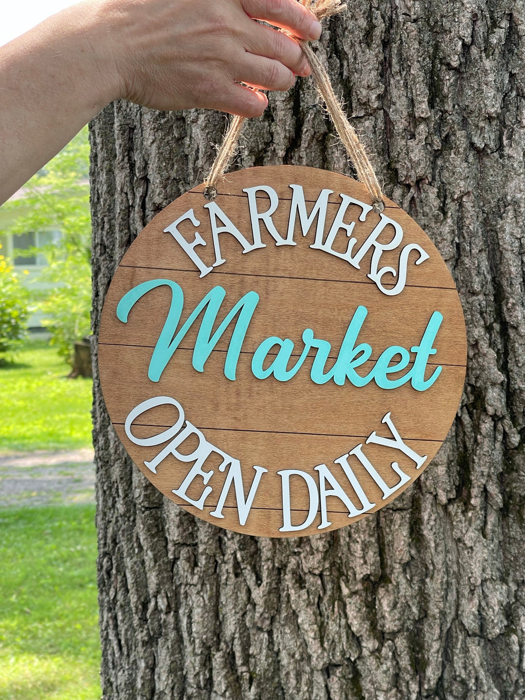 Farmers Market Round Shiplap Layered Sign Open Daily