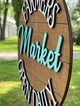 Load image into Gallery viewer, Farmers Market Round Shiplap Layered Sign Open Daily
