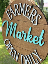 Load image into Gallery viewer, Farmers Market Round Shiplap Layered Sign Open Daily
