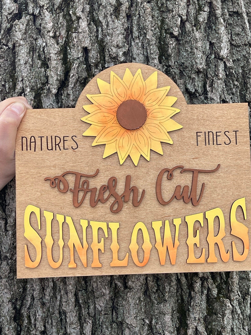 Fresh Cut Sunflowers Market Layered Sign - Natural or White