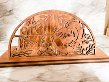 Load image into Gallery viewer, Mantle Candle Holder Give Thanks Thanksgiving Mahogany Laser Cut
