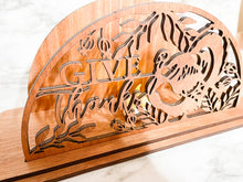 Load image into Gallery viewer, Mantle Candle Holder Give Thanks Thanksgiving Mahogany Laser Cut
