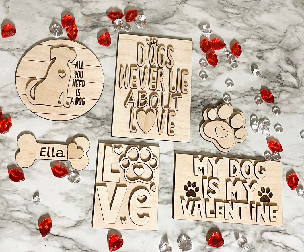 DIY Personalized DOG Valentine's Day Tier Tray Wood Kit - Holiday Kitchen Decor - Tiered Signs - Wood Craft Herber Studios