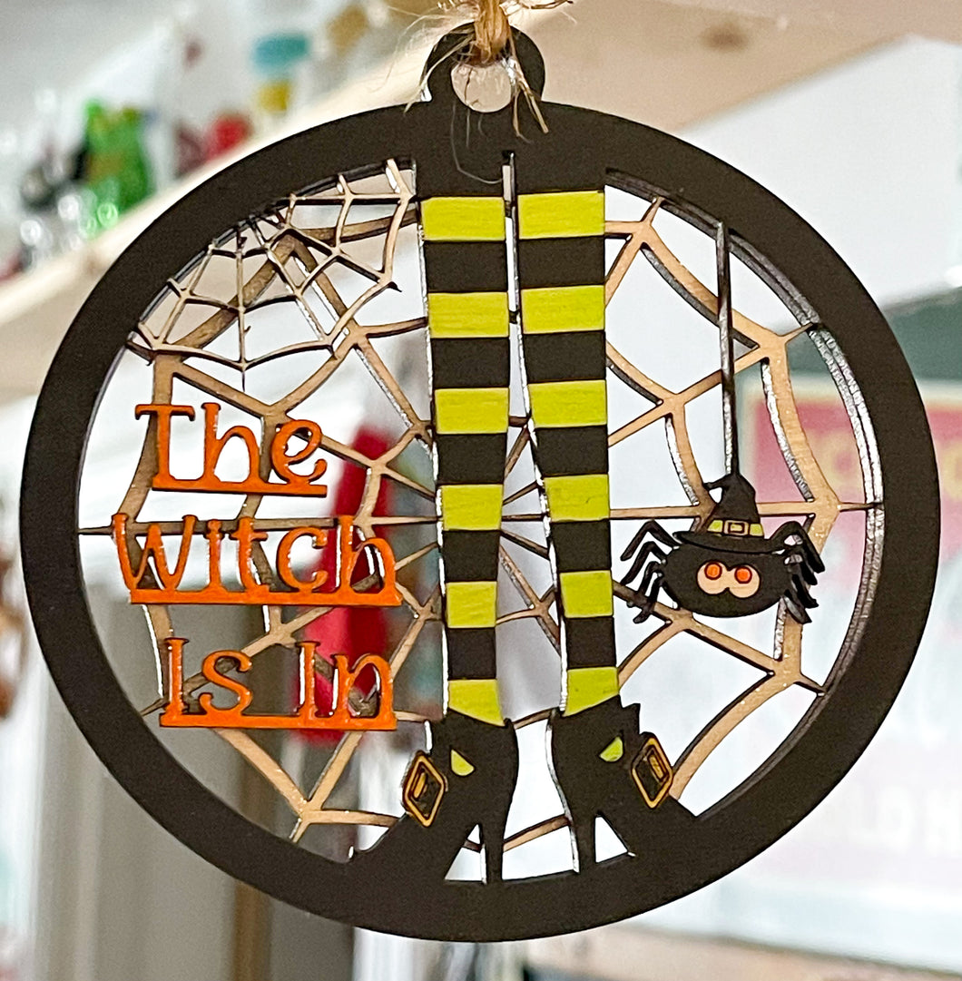 Halloween Ornament The Witch Is In Car Charm Spider Web Legs Shoes Herber Studios